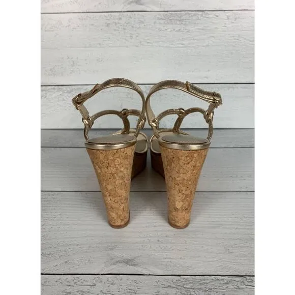 PAIGE Women's Size 8.5 Gold Leather Taylor Wedges Slingback Sandals Shoes $298