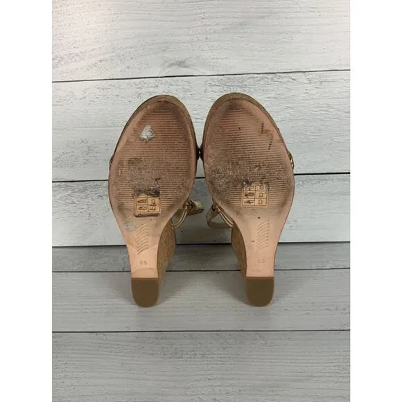 PAIGE Women's Size 8.5 Gold Leather Taylor Wedges Slingback Sandals Shoes $298