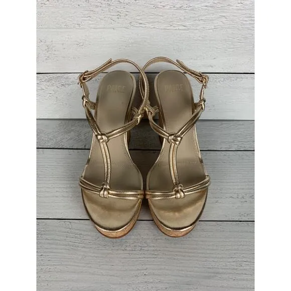 PAIGE Women's Size 8.5 Gold Leather Taylor Wedges Slingback Sandals Shoes $298