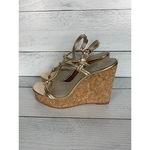 PAIGE Women's Size 8.5 Gold Leather Taylor Wedges Slingback Sandals Shoes $298