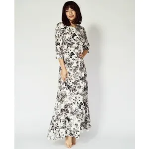 PAMELA BARISH Ivory Silk Vintage Floral Print 3/4 Sleeve Bias Cut Maxi Dress 2