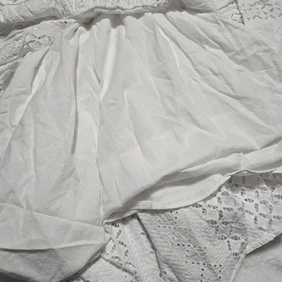 Paolita White Cotton Eyelet Fit &amp; Flare Mini Dress, 3/4 Ruffle Sleeves, EUC!