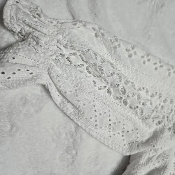 Paolita White Cotton Eyelet Fit &amp; Flare Mini Dress, 3/4 Ruffle Sleeves, EUC!