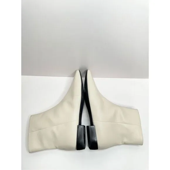 Paolo Boots Womens Size 5 Off White Leather Square Toe Side Zip Ankle Booties