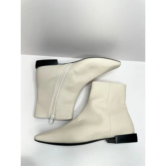Paolo Boots Womens Size 5 Off White Leather Square Toe Side Zip Ankle Booties