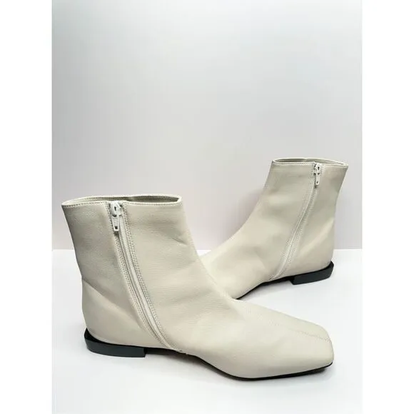 Paolo Boots Womens Size 5 Off White Leather Square Toe Side Zip Ankle Booties