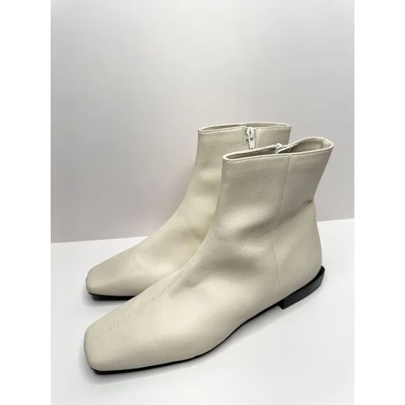 Paolo Boots Womens Size 5 Off White Leather Square Toe Side Zip Ankle Booties