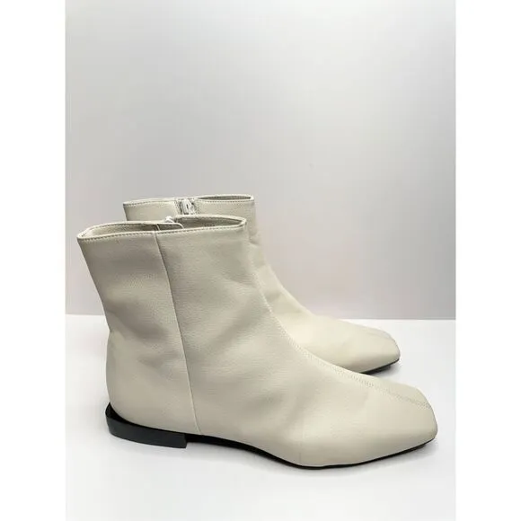 Paolo Boots Womens Size 5 Off White Leather Square Toe Side Zip Ankle Booties