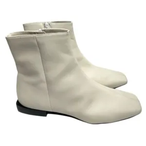 Paolo Boots Womens Size 5 Off White Leather Square Toe Side Zip Ankle Booties