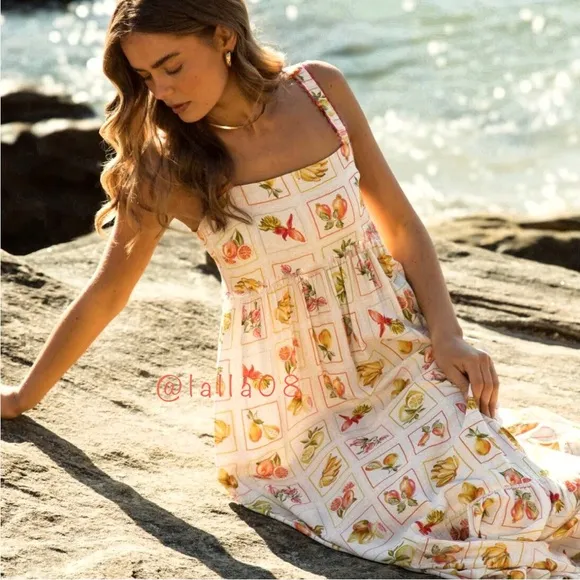 Paper Heart Anthropologie Bright Citrus Fruit Maxi Dress