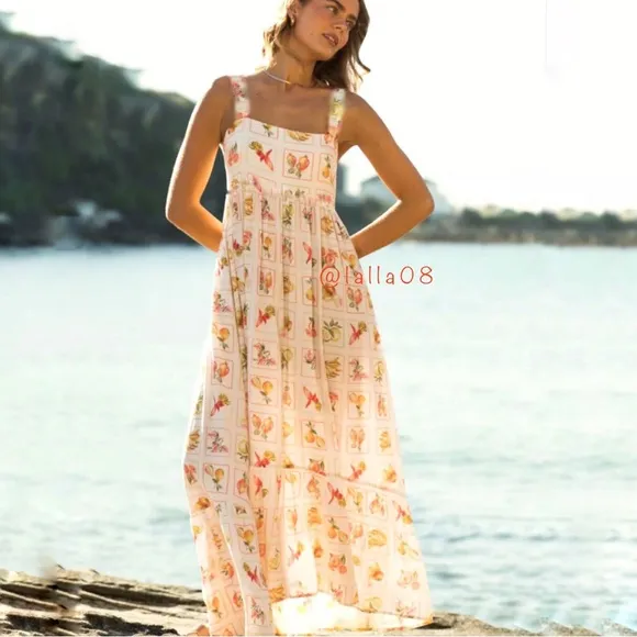 Paper Heart Anthropologie Bright Citrus Fruit Maxi Dress