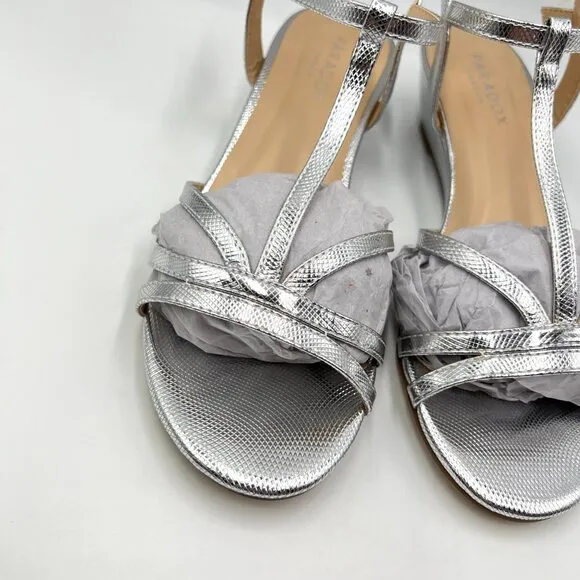 Paradox London Pink Womens Size 7 Tessa Silver Low Wedges Dress Sandals Shoes