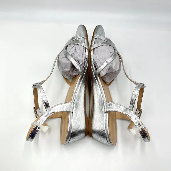 Paradox London Pink Womens Size 7 Tessa Silver Low Wedges Dress Sandals Shoes