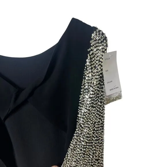 Parker Sequin Sleeve Open Back Cocktail Mini Dress Boat Neck Black Large