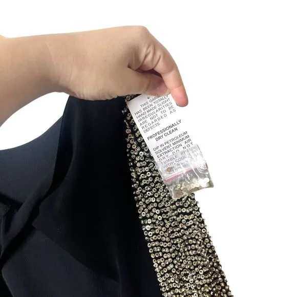 Parker Sequin Sleeve Open Back Cocktail Mini Dress Boat Neck Black Large