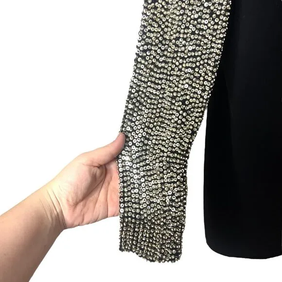 Parker Sequin Sleeve Open Back Cocktail Mini Dress Boat Neck Black Large