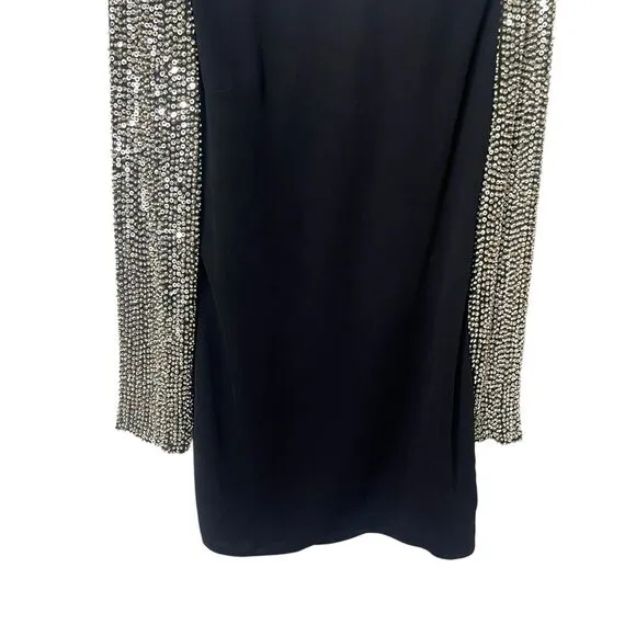 Parker Sequin Sleeve Open Back Cocktail Mini Dress Boat Neck Black Large