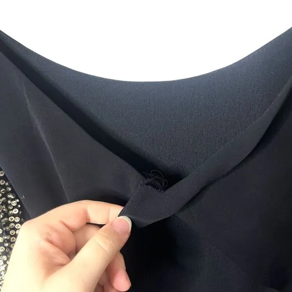 Parker Sequin Sleeve Open Back Cocktail Mini Dress Boat Neck Black Large