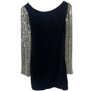 Parker Sequin Sleeve Open Back Cocktail Mini Dress Boat Neck Black Large