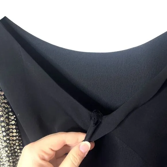 Parker Sequin Sleeve Open Back Cocktail Mini Dress Boat Neck Black Large