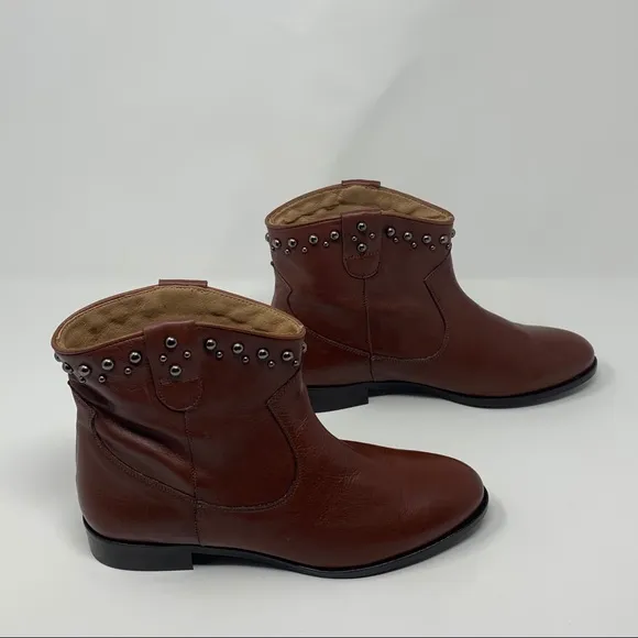Patricia Green Calista Brown Leather Studded Boots Shoes Women Size 6 Western