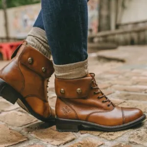 Patricia Nash Lia Leather Lace Up Fold Over Combat Ankle Boots