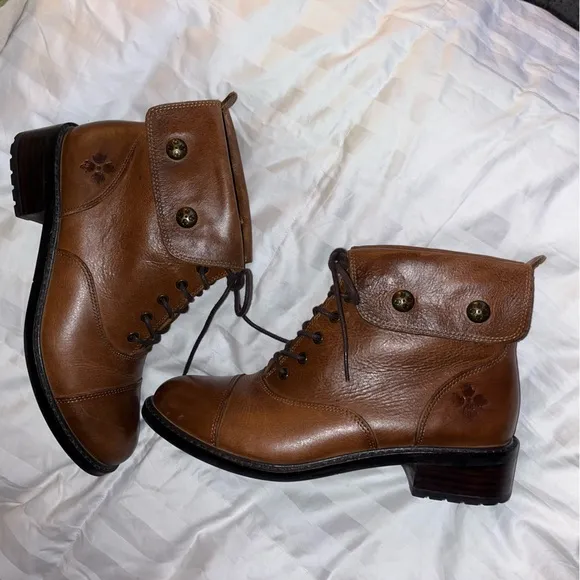 Patricia Nash Lia Leather Lace Up Fold Over Combat Ankle Boots