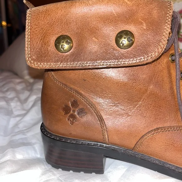 Patricia Nash Lia Leather Lace Up Fold Over Combat Ankle Boots