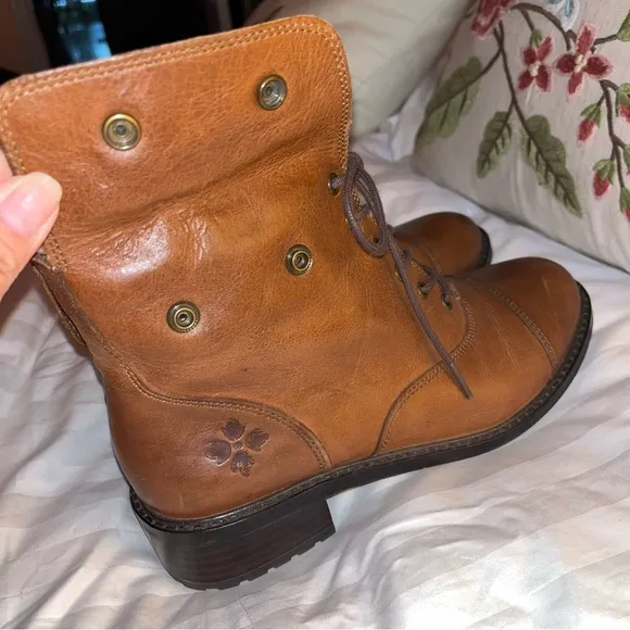 Patricia Nash Lia Leather Lace Up Fold Over Combat Ankle Boots