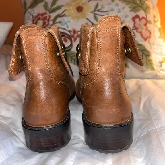 Patricia Nash Lia Leather Lace Up Fold Over Combat Ankle Boots