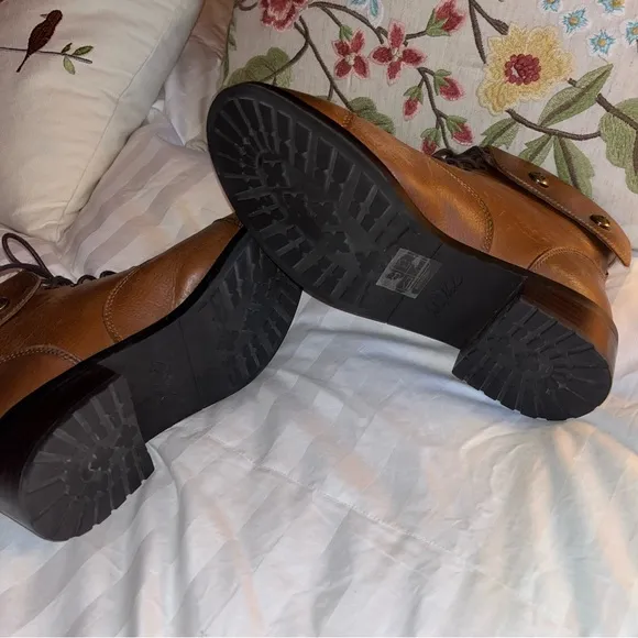Patricia Nash Lia Leather Lace Up Fold Over Combat Ankle Boots