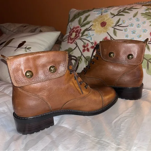 Patricia Nash Lia Leather Lace Up Fold Over Combat Ankle Boots