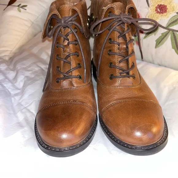 Patricia Nash Lia Leather Lace Up Fold Over Combat Ankle Boots