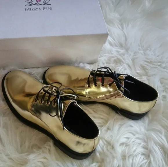 Patrizia Pepe Oxford Girls Gold Leather Derby Shoe