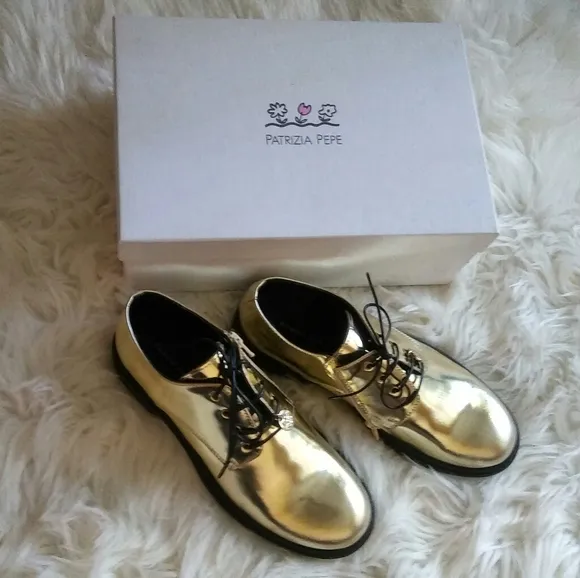 Patrizia Pepe Oxford Girls Gold Leather Derby Shoe