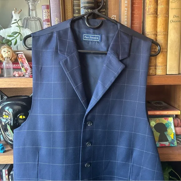 Paul Fredrick Men's Navy Checkered Wool Vest