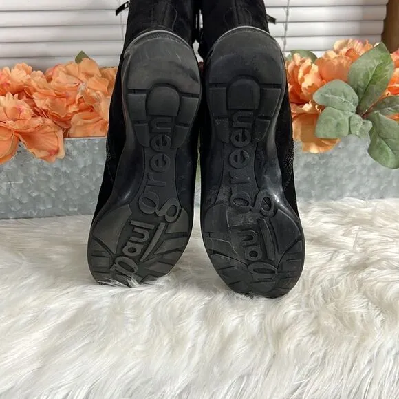 Paul Green Abby Tall Suede Boots Size 5.5 US Black Side Zip Stretch Panels