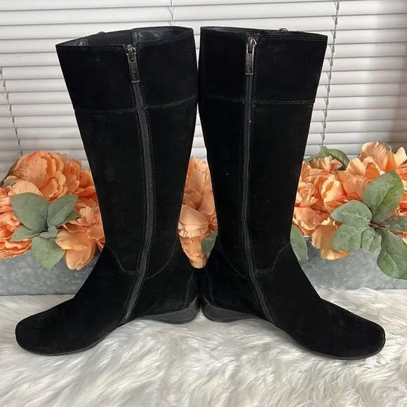 Paul Green Abby Tall Suede Boots Size 5.5 US Black Side Zip Stretch Panels