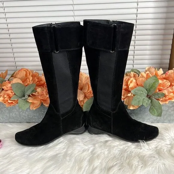 Paul Green Abby Tall Suede Boots Size 5.5 US Black Side Zip Stretch Panels