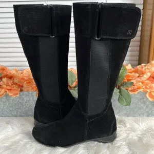 Paul Green Abby Tall Suede Boots Size 5.5 US Black Side Zip Stretch Panels