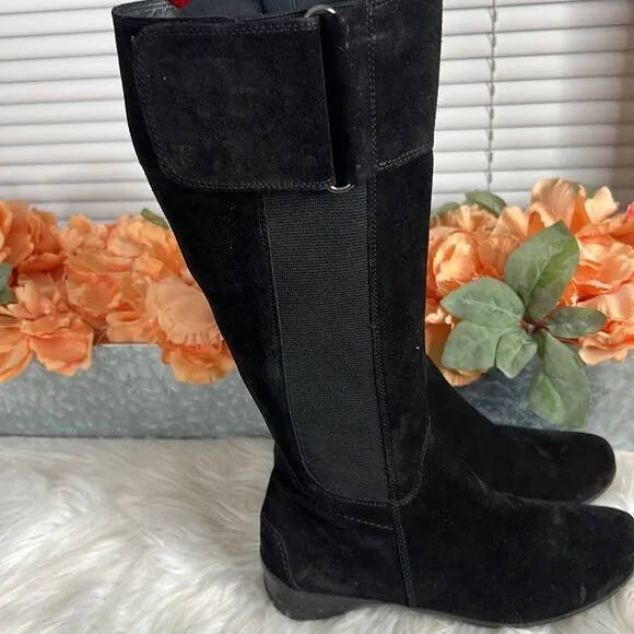 Paul Green Abby Tall Suede Boots Size 5.5 US Black Side Zip Stretch Panels