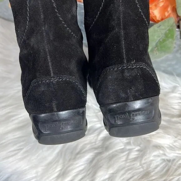 Paul Green Abby Tall Suede Boots Size 5.5 US Black Side Zip Stretch Panels