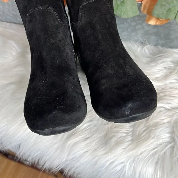 Paul Green Abby Tall Suede Boots Size 5.5 US Black Side Zip Stretch Panels