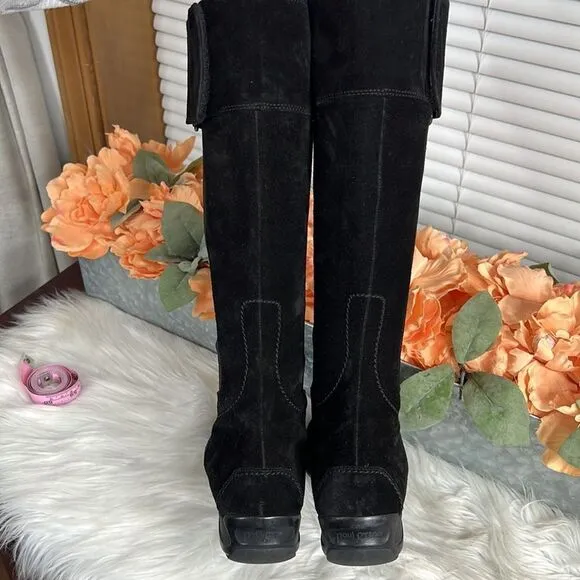 Paul Green Abby Tall Suede Boots Size 5.5 US Black Side Zip Stretch Panels