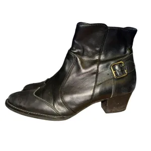 Paul Green Ankle Boots Women's Size 7 Black Leather Wingtip Buckle Side Zip