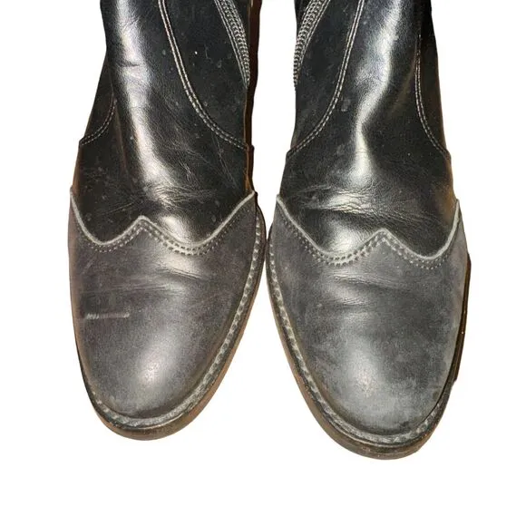Paul Green Ankle Boots Women's Size 7 Black Leather Wingtip Buckle Side Zip