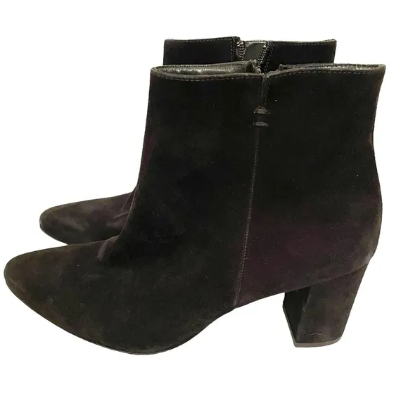 Paul Green Black Suede Booties Ankle Boots Side Zip Size 6 1/2 EU/9 US