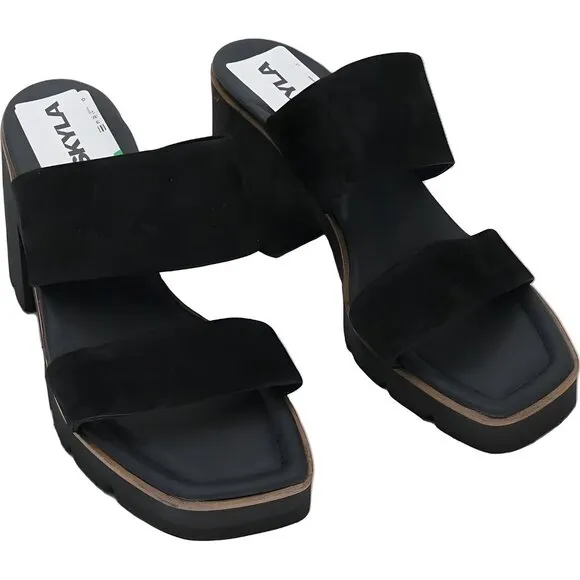 Paul Green Lancy Women's Black Softnubuk Slip-On Block Heels Size 6.5
