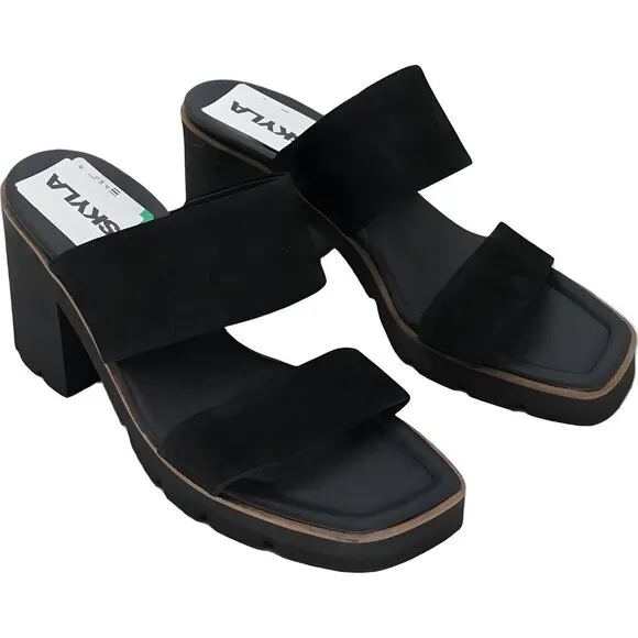 Paul Green Lancy Women's Black Softnubuk Slip-On Block Heels Size 6.5