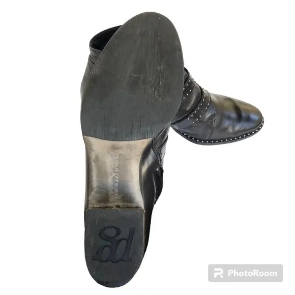 Paul Green Soho Boots Black Studded Buckle Leather Moto Ankle Boots Womens